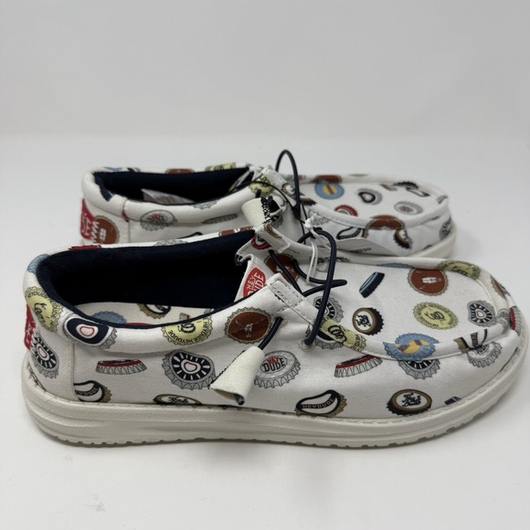 Hey Dude Wally Mens 9 White Spring Break Beer Bash Alcohol Slip On Loafer NEW - Picture 2 of 8